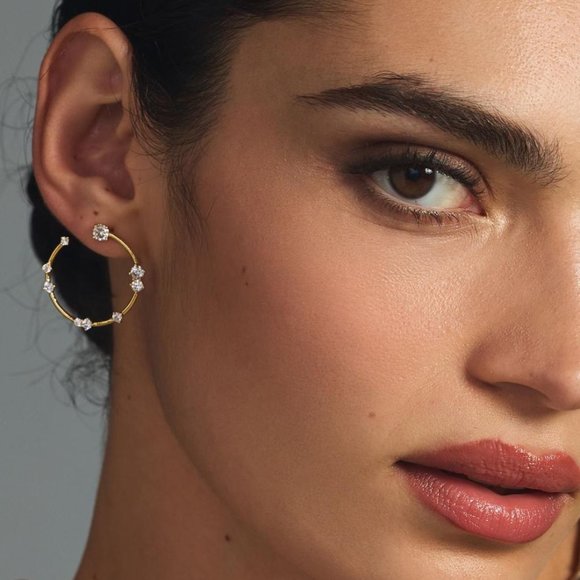 Anthropologie Delicate Crystal Circle Hoop Earrings - Picture 1 of 5